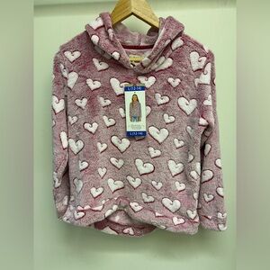 Boston Traders Heart Print Pink Sherpa Fleece Sweat. Hooded. Size L（12/14）